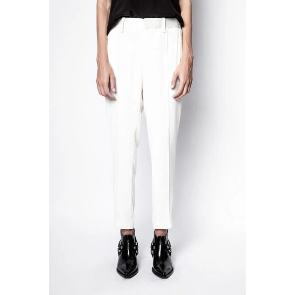 Zadig & Voltaire Panda Satin Ankle Pants Size 36 High Rise Tapered Fit Trousers - Picture 1 of 16